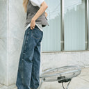 Wide straight denim pants